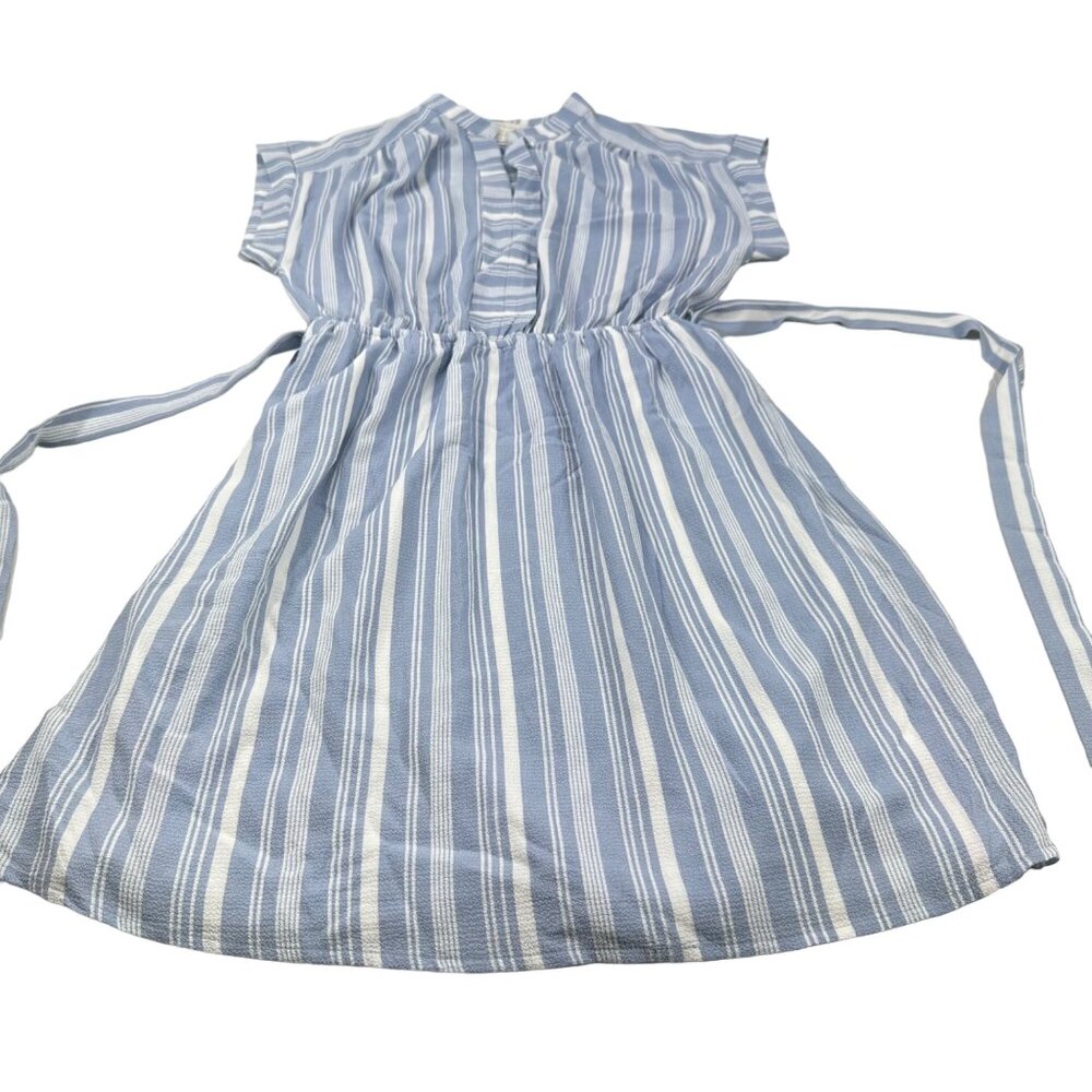 Monteau Los Angeles Women's Sz Med Dress Short Sleeve Belted Blue White Preowned